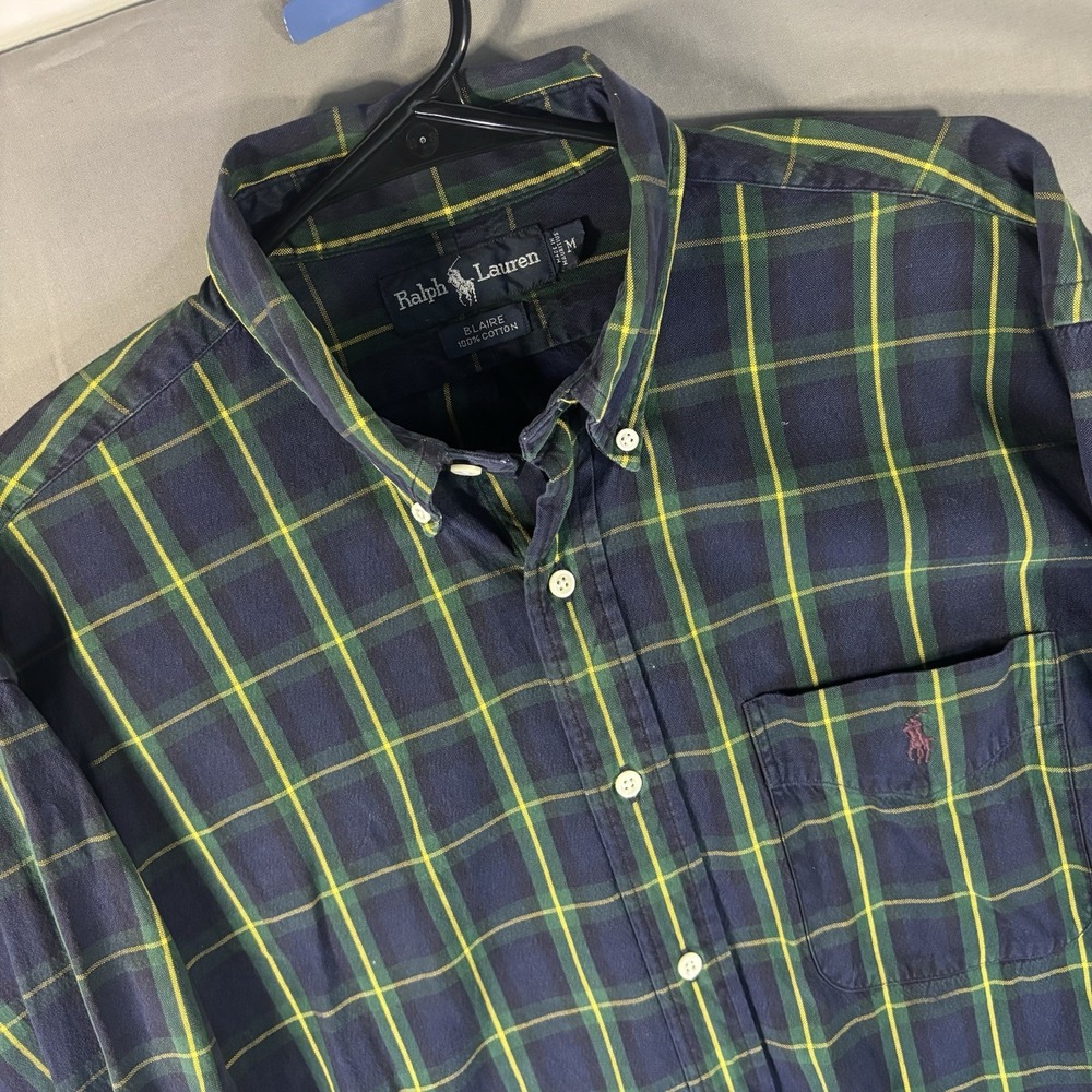 Vintage Polo Ralph Lauren Blaire Shirt M Navy Green Plaid Red Pony